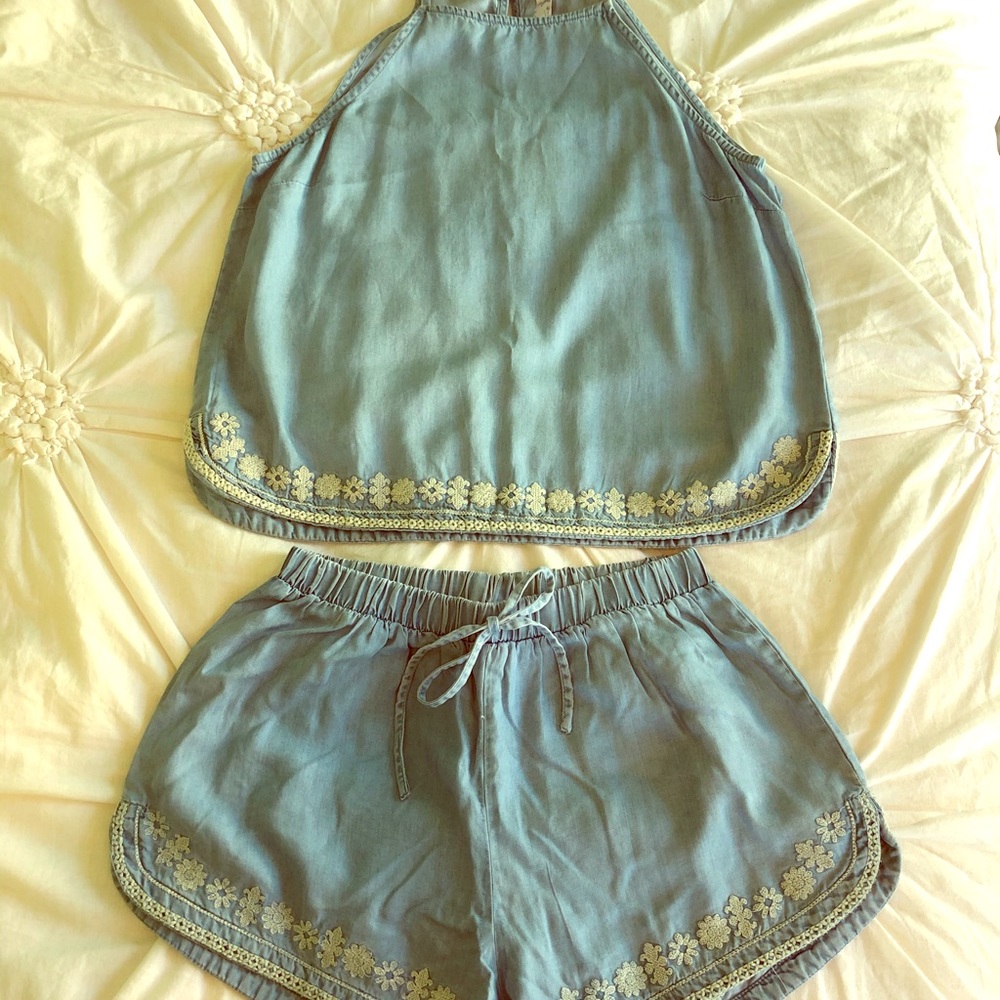 Francesca’s Chambray Embroidered 2-piece outfit